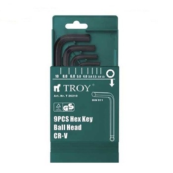 Set chei imbus hexagonale cu cap bila 1.5-10x2.5 mm, 9 piese TROY Set chei imbus hexagonale cu cap bila 1.5-10x2.5 mm, 9 piese TROY