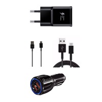 set combo 4buc 1 original samsung incarcator retea fast 9v167 a or 5v2a 1 cablu date type-c 1 cablu date micro usb  incarcator masina fast 2xusb 9v31a black -bulk imagen 5_0_
0