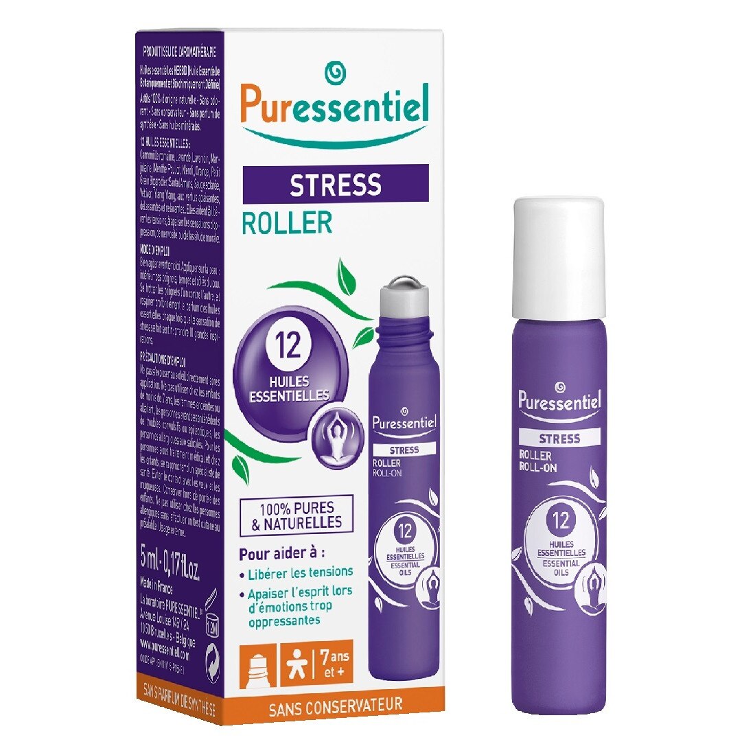 Roll-On pentru eliberarea stresului, PURESSENTIEL Stress, cu 12 uleiuri esentiale, 5 ml