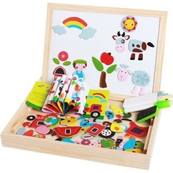 Tabla magnetica din lemn cu 2 fete, puzzle, Happy Farm Puzzle, Set 7 piese, Multicolor Tabla magnetica din lemn cu 2 fete, puzzle, Happy Farm Puzzle, Set 7 piese, Multicolor