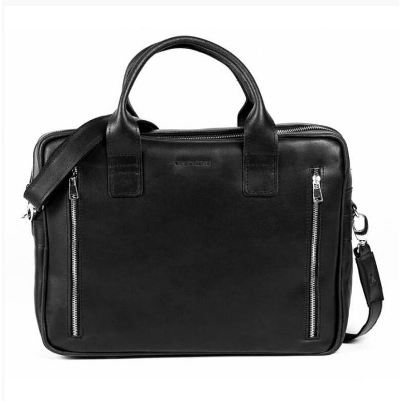 Geanta eleganta din piele, Brodrene, Negru, 3 8x 29 x 9 cm