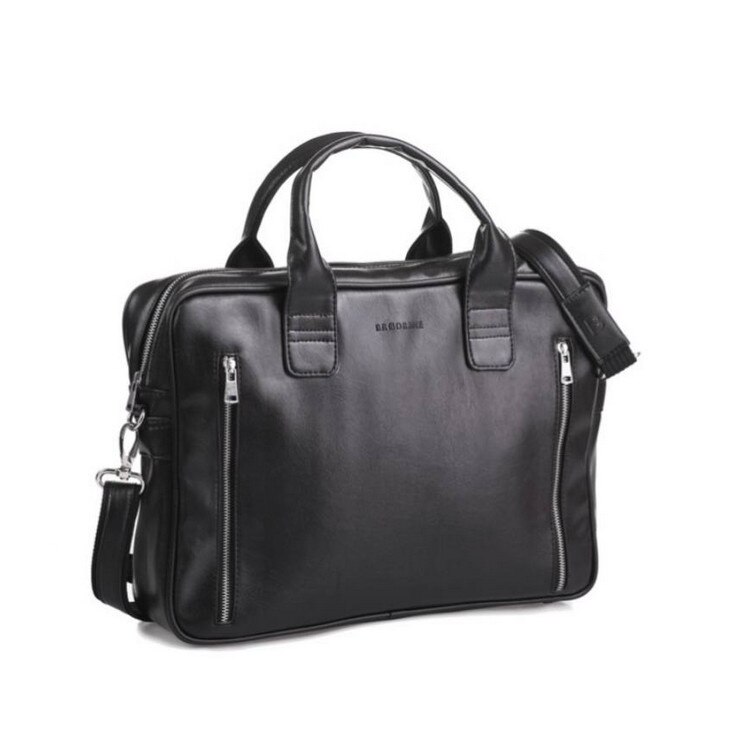 Geanta casual din piele, Brodrene, Negru, 39 x 29 x 9 cm