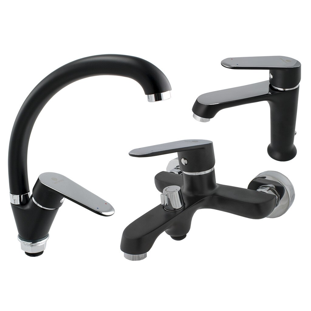 Set 3 baterii Ermetiq NEGRU bucatarie, lavoar, cada 2/741N