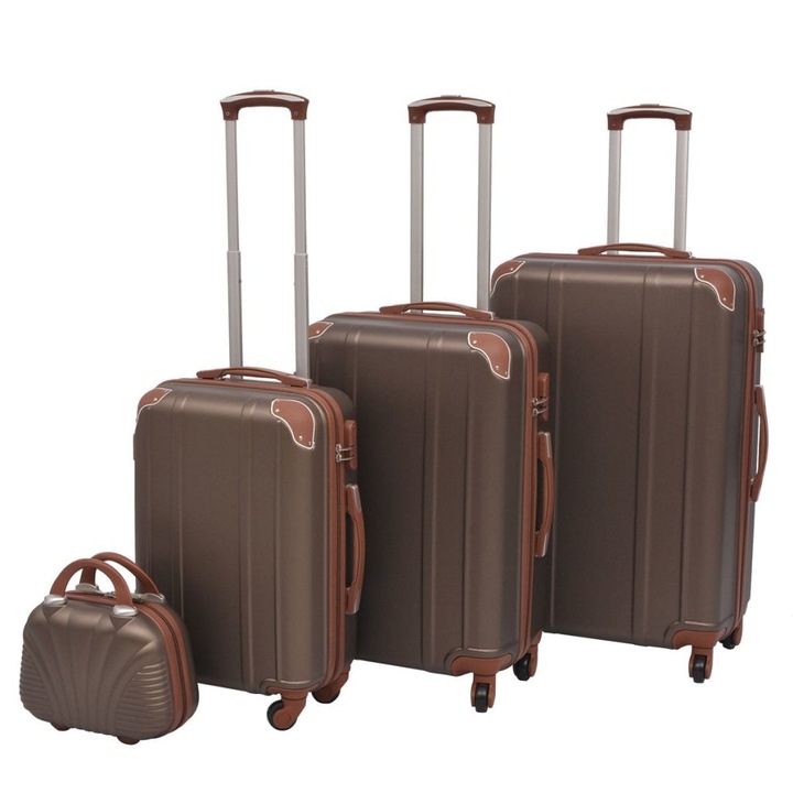 Комплект от 4 броя твърди куфара на колелца vidaXL, ABS, 76х48х28 см, цвят кафе