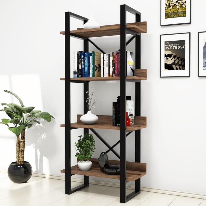 Raft de perete Puqa Design, 150x54x32 cm, pal melaminat, nuc