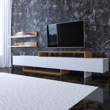 Living Furny Home, 180x42x31.3 cm, pal melaminat, alb/stejar