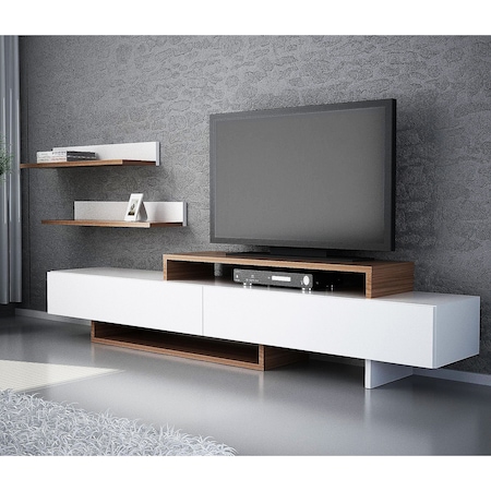 Living Furny Home, 180x42x31.3 cm, pal melaminat, alb/stejar