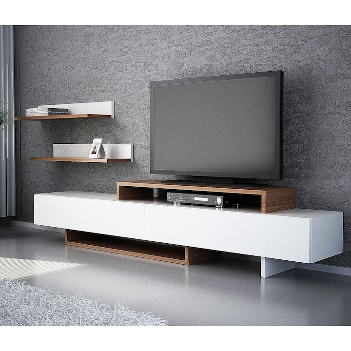 Comoda TV Kalune Design Nirvana, PAL melaminat, 180x29.5x41.7cm, Alb Tec