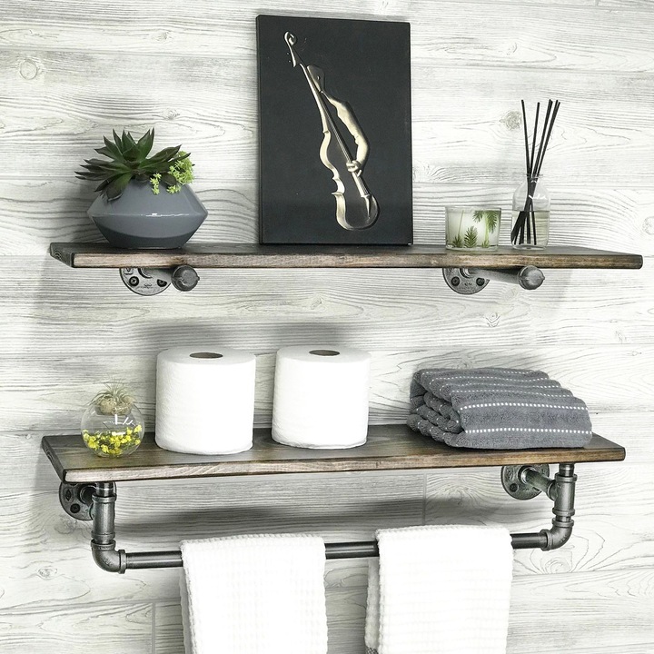 Etajere de perete Evila Originals, 60x50x14 cm, lemn de pin, negru/nuc