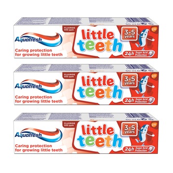Pachet promo Aquafresh Little Teeth: Pasta de dinti, 50 ml X 3 Pachet promo Aquafresh Little Teeth: Pasta de dinti, 50 ml X 3