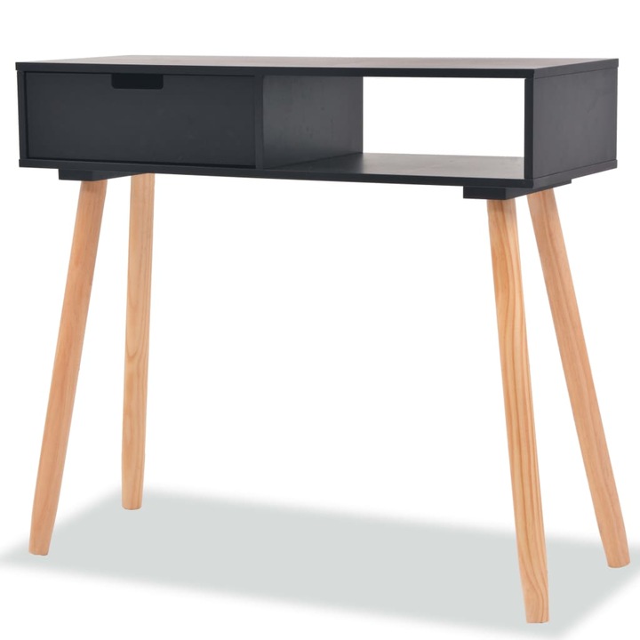 Конзолна маса vidaXL, иглолистна дървесина масив, 80x30x72 cм, черна, 8.33 Kg