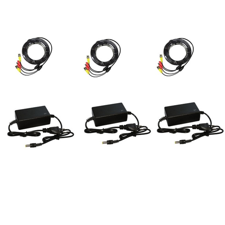 Set-kit accesorii sistem supraveghere 3 camere cu Alimentator 12V 2A + Cablu mufat Play&Plug 10 m