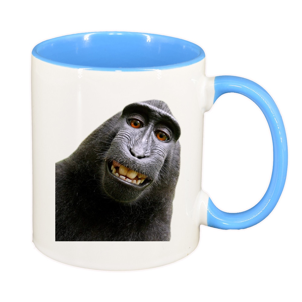 Cana personalizata, Monkeyinterior albastru deschis, ceramica, 330 ml