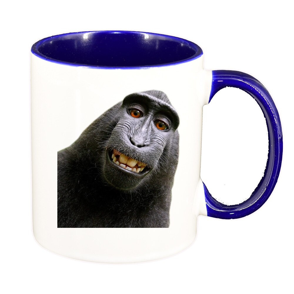 Cana personalizata, Monkey, interior albastru, ceramica, 330 ml