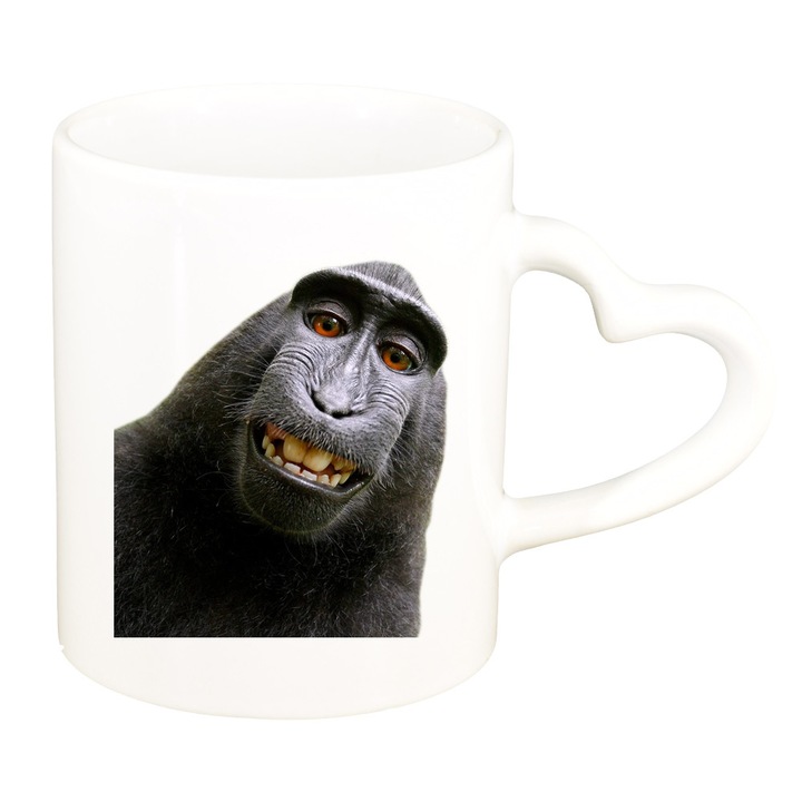 Cana personalizata, Monkey, manier inima alba, ceramica, 330 ml