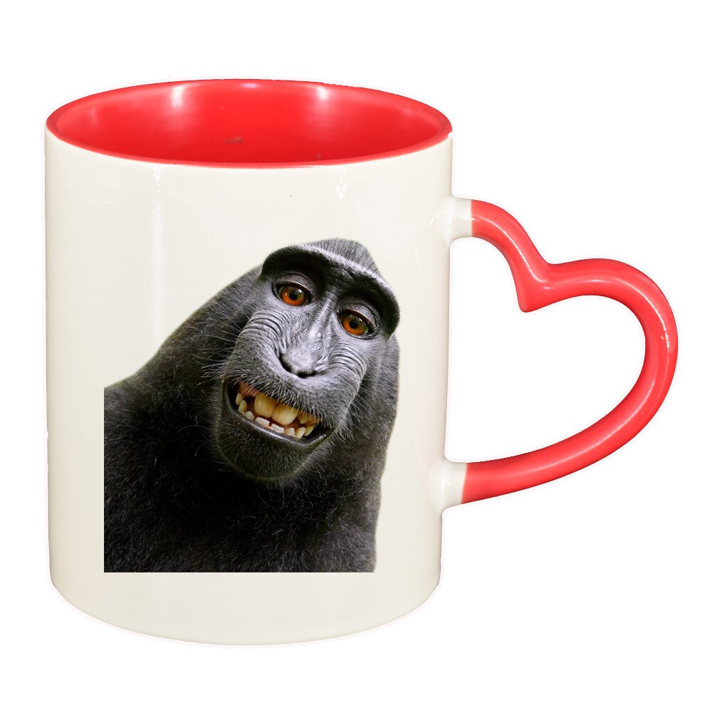 Cana personalizata, Monkey, manier inima rosu, ceramica, 330 ml