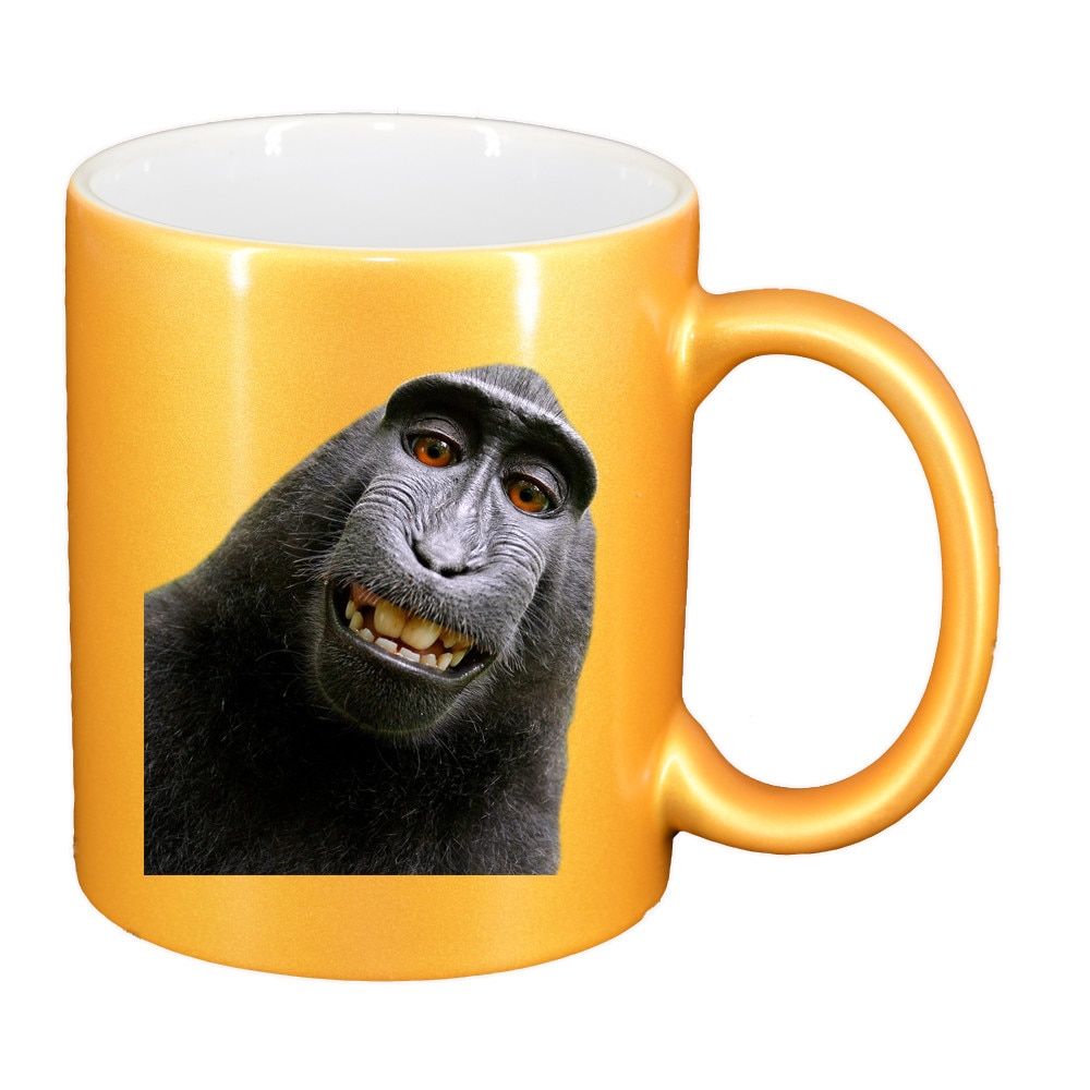 Cana personalizata, Monkey, sidefata auriu, ceramica, 330 ml