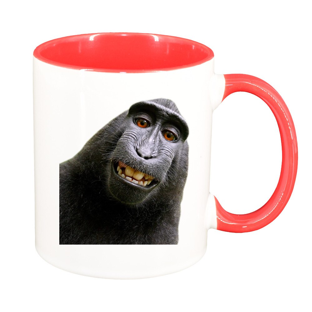Cana personalizata, Monkey, rosu interior, ceramica, 330 ml
