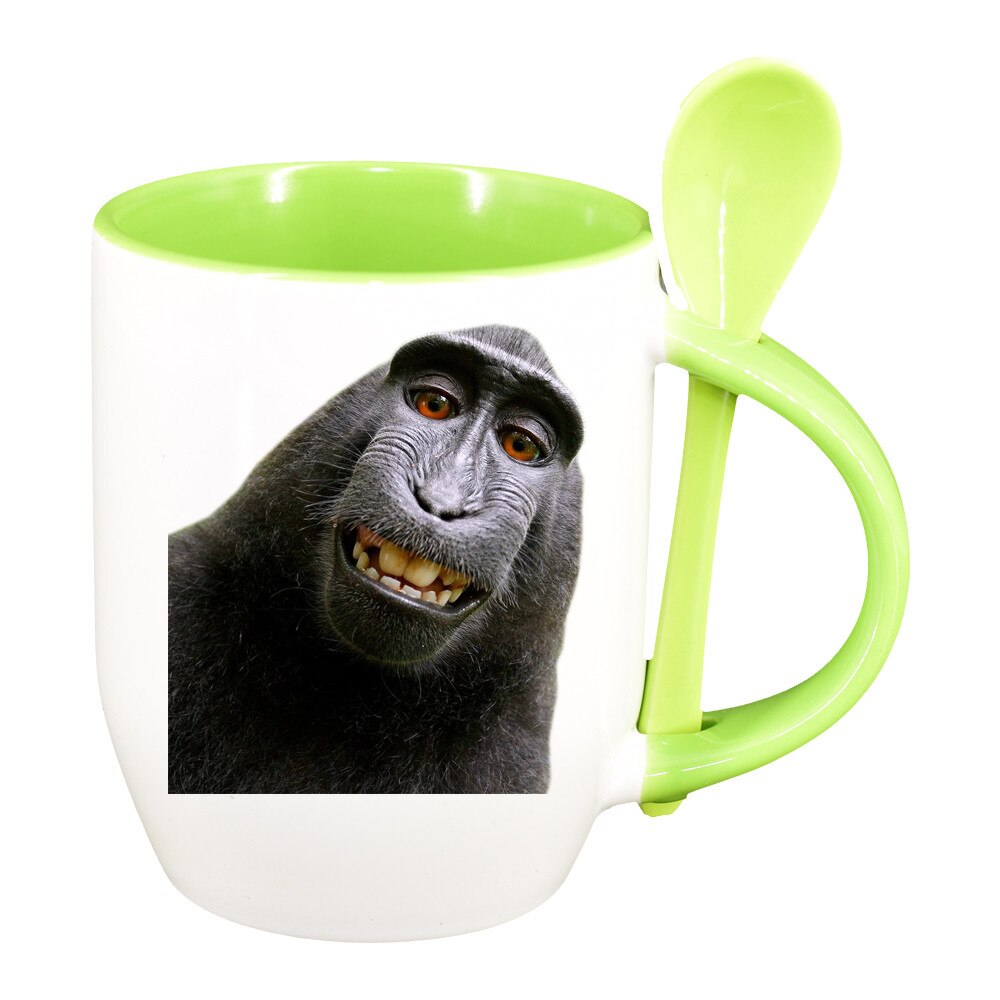 Cana personalizata, Monkey, verde lingurite ceramica, 330 ml