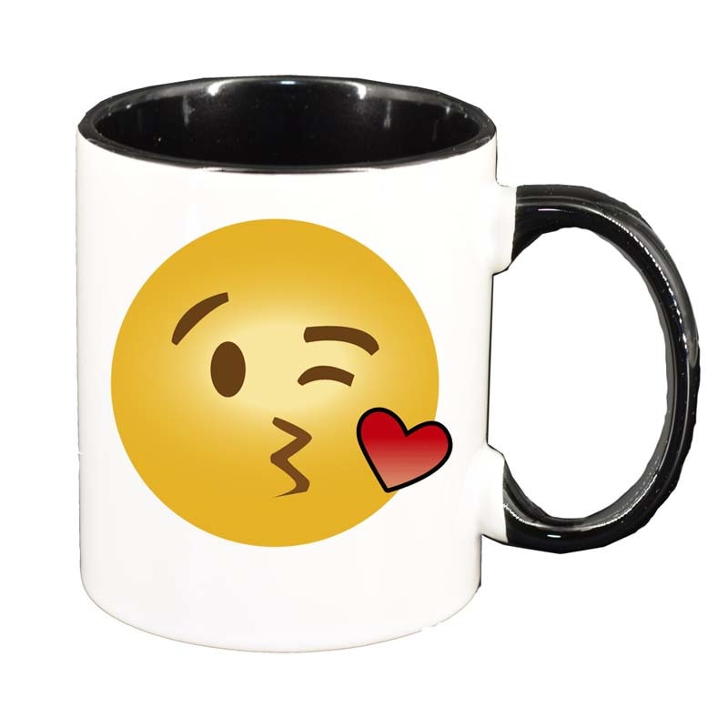 Cana Emoji Kiss, interior negru, 330ml, D27