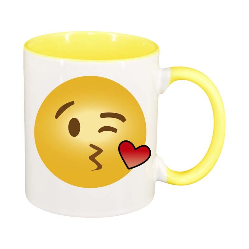 Cana Emoji Kiss, interior galben, 330ml, D27