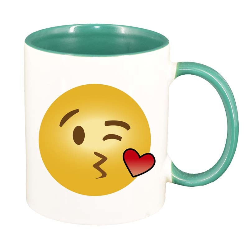 Cana Emoji Kiss, interior verde, 330ml, D27