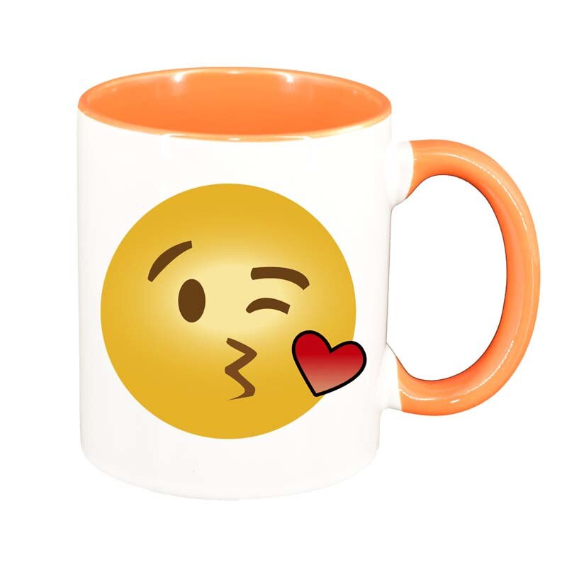 Cana Emoji Kiss, interior portocaliu, 330ml, D27