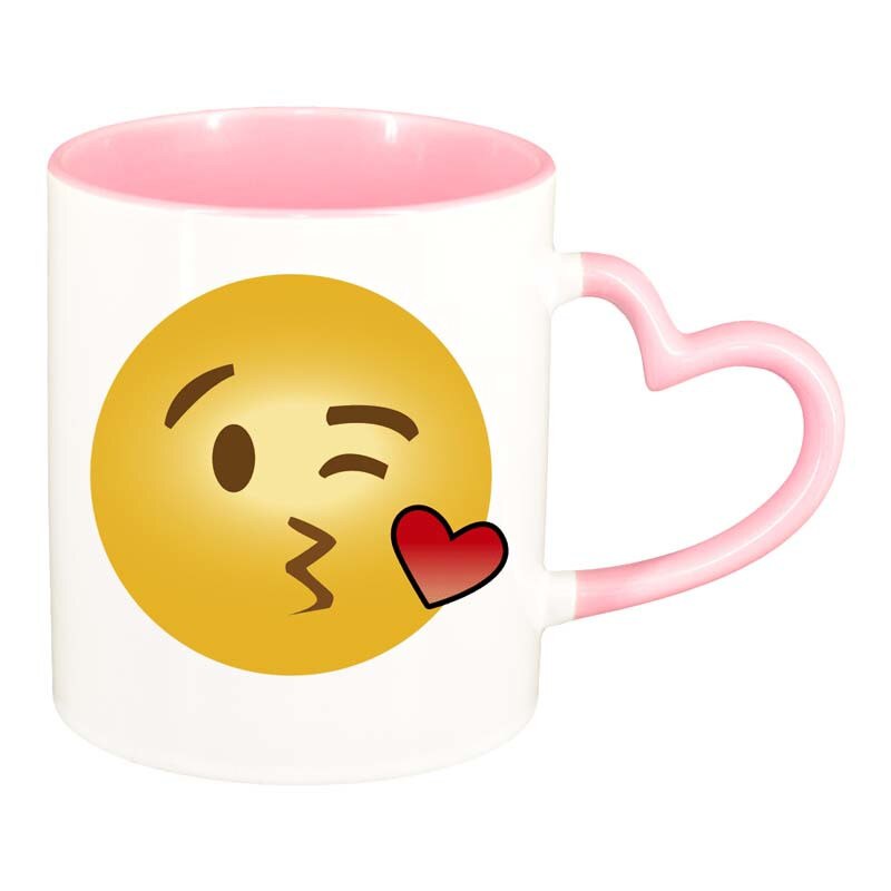 Cana Emoji Kiss, interior roz, maner inima, 330ml, D27