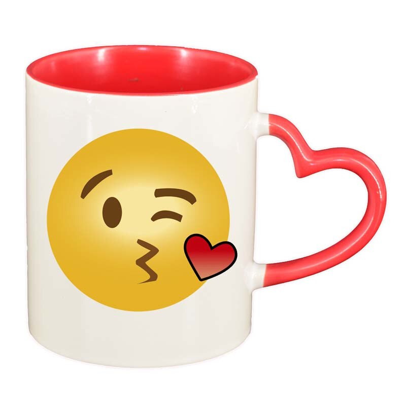 Cana Emoji Kiss, interior rosu, maner inima, 330ml, D27