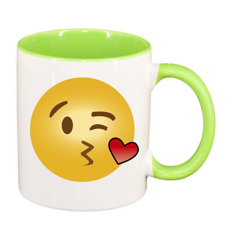 Cana Emoji Kiss, interior verde deschis, 330ml, D27