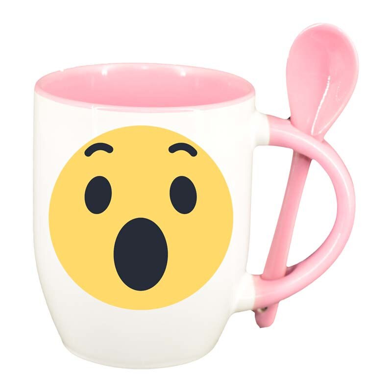 Cana Emoji WOW cu lingurita, interior roz, 330ml, D28