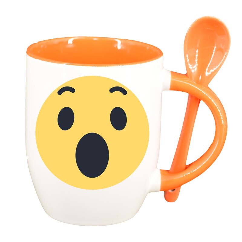 Cana Emoji WOW cu lingurita, interior portocaliu, 330ml, D28