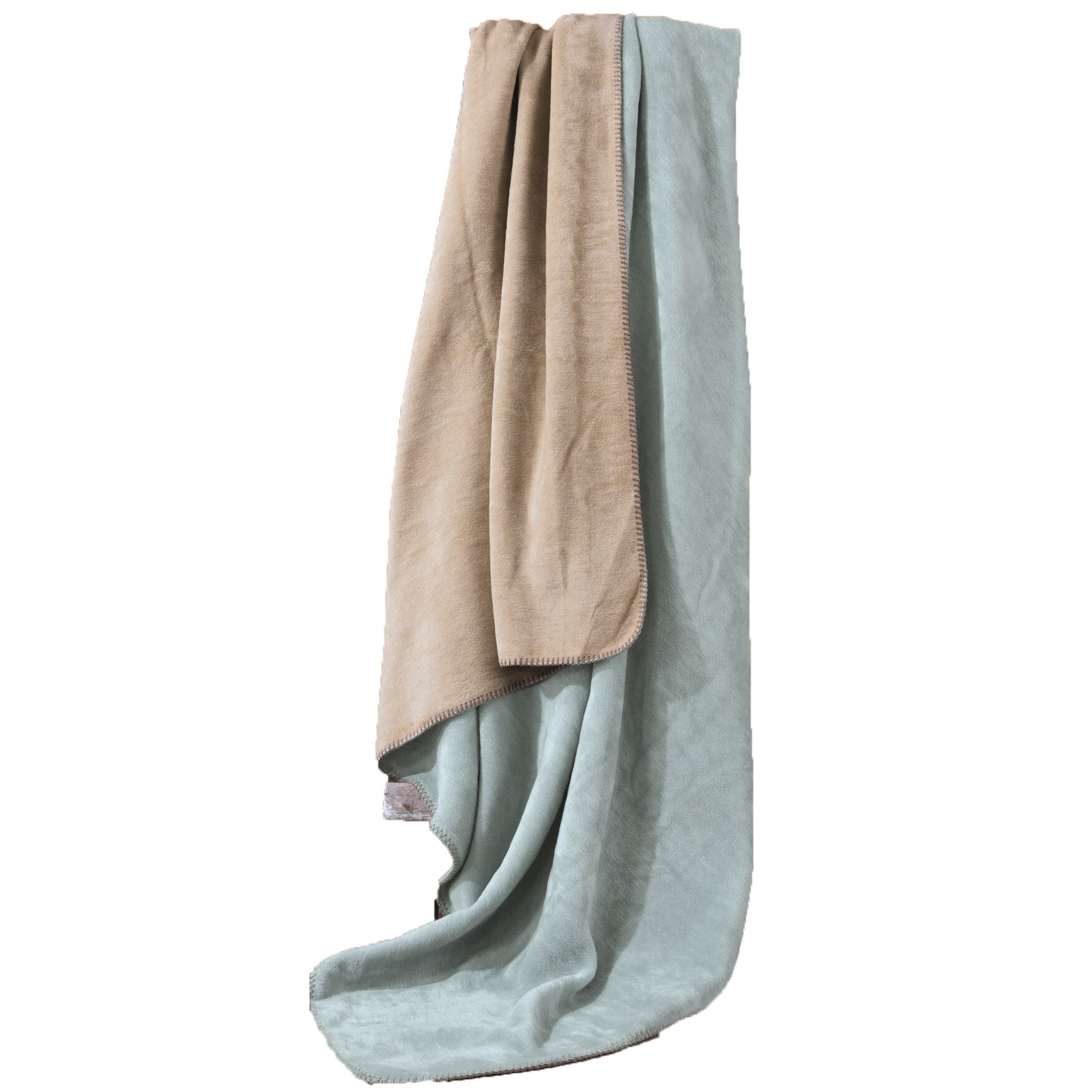 Patura pat dublu bumbac si acryl 200x220cm, Cotton Box, Bej/Verde