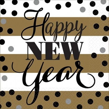 Servetele pentru masa de Revelion, Happy New Year, 25 x 25 cm, Amscan 501668, Set 16 buc Servetele pentru masa de Revelion, Happy New Year, 25 x 25 cm, Amscan 501668, Set 16 buc