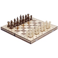 Joc Sah si Table din Lemn Lucrat Manual, Numerotat Alfanumeric, 44x44 cm, Maro cu Alb