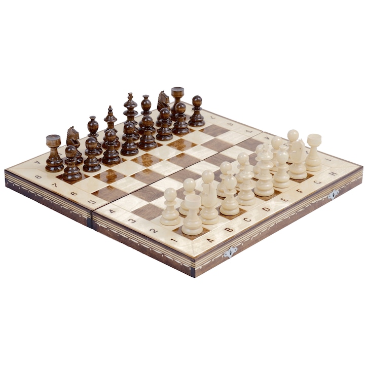 Kézzel Készített Számozott Sakk és Táblajáték, 44x44 cm, Barna