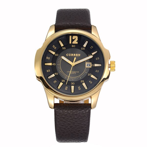 Ceas Curren Unisex Quartz Elegant Gold, PN999349GD, curea din piele, afisaj Analog