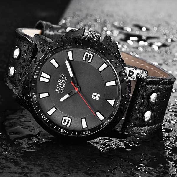 Ceas Barbatesc Quartz XINEW Casual Elegant Negru, CP99439NU, curea din piele, afisaj analog