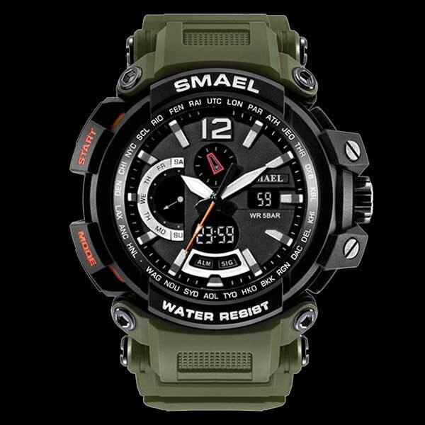 Ceas Barbatesc Quartz SMAEL Sport Verde, CP99448VE, curea din silicon, afisaj analog-digital