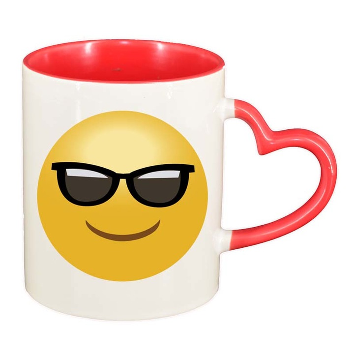 Cana Emoji Cool, interior rosu, maner inima, 330ml, D30