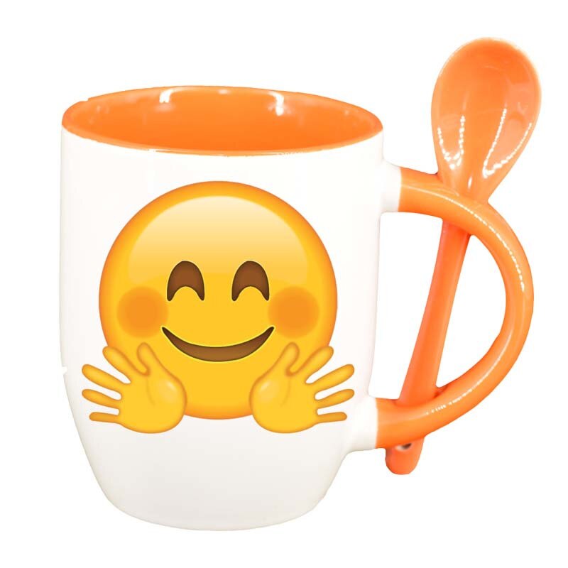 Cana Emoji Hug cu lingurita, interior portocaliu, 330ml, D31