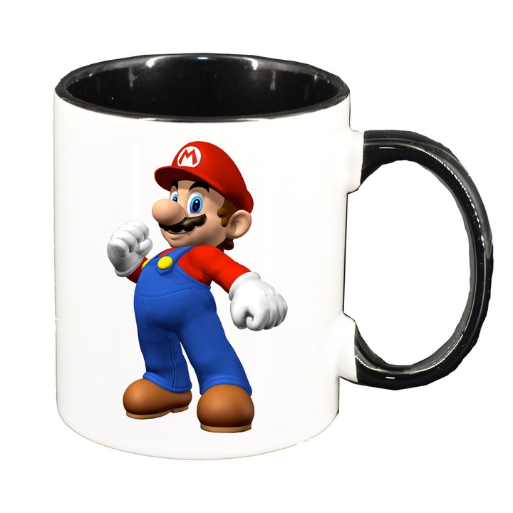 Cana personalizata, Mario, interior negru, ceramica, 330 ml