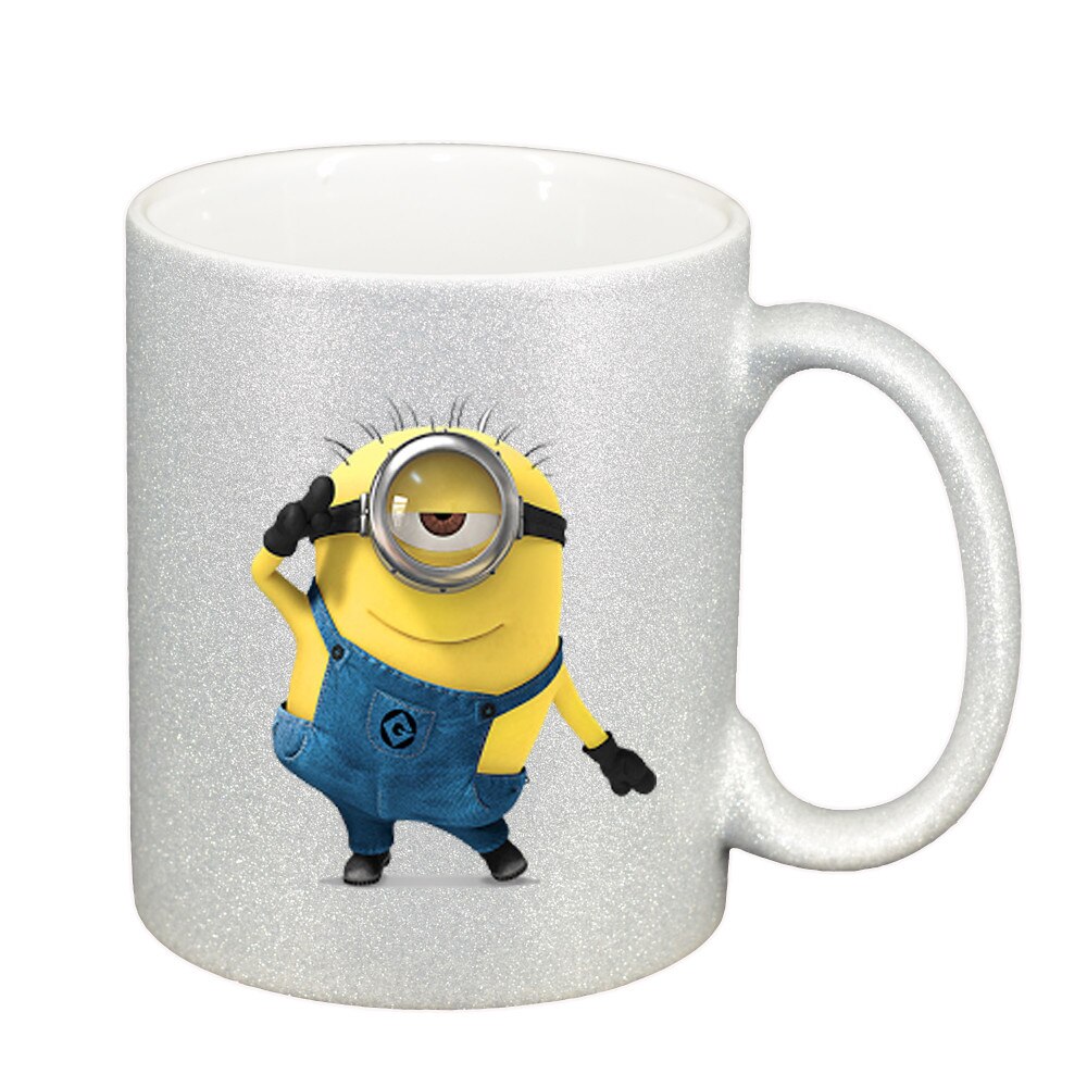 Cana personalizata, Minion, glitter argintiu, ceramica, 330 ml