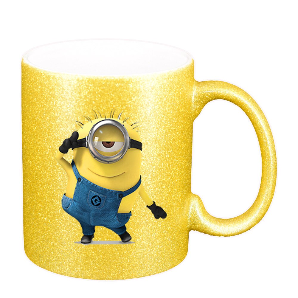 Cana personalizata, Minion, glitter auriu, ceramica, 330 ml