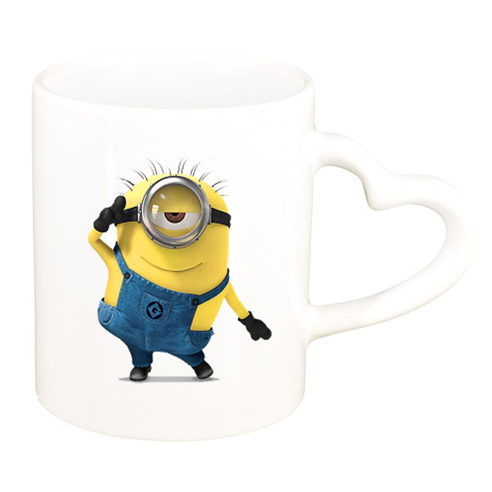 Cana personalizata, Minion, manier inima alba, ceramica, 330 ml