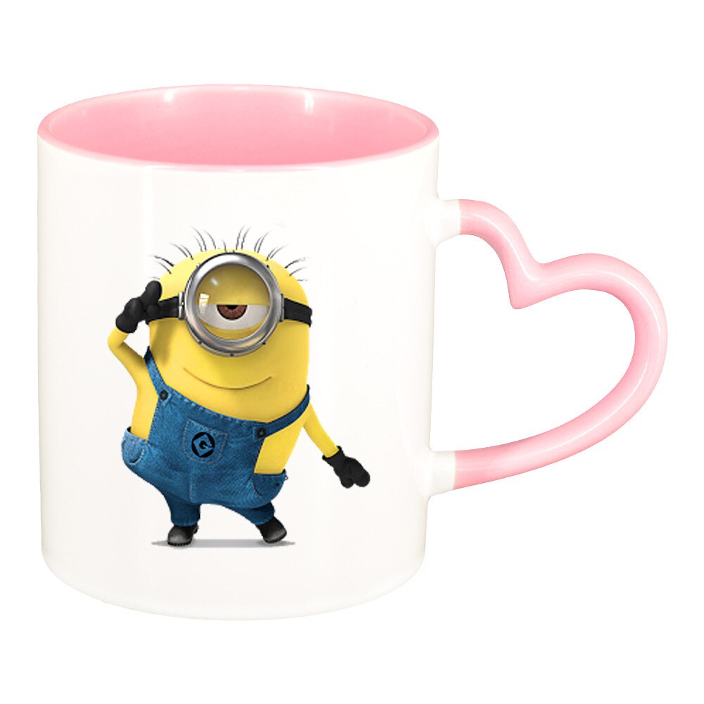 Cana personalizata, Minion, manier inima roz, ceramica, 330 ml