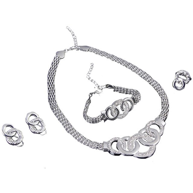 Set lantisor, cercei, bratara si inel dama, argintii, marimea ajustabila inel