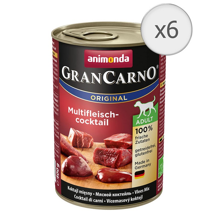 Hrana umeda pentru caini GranCarno Adult, Multifleisch Cocktail, 6 buc x 400g