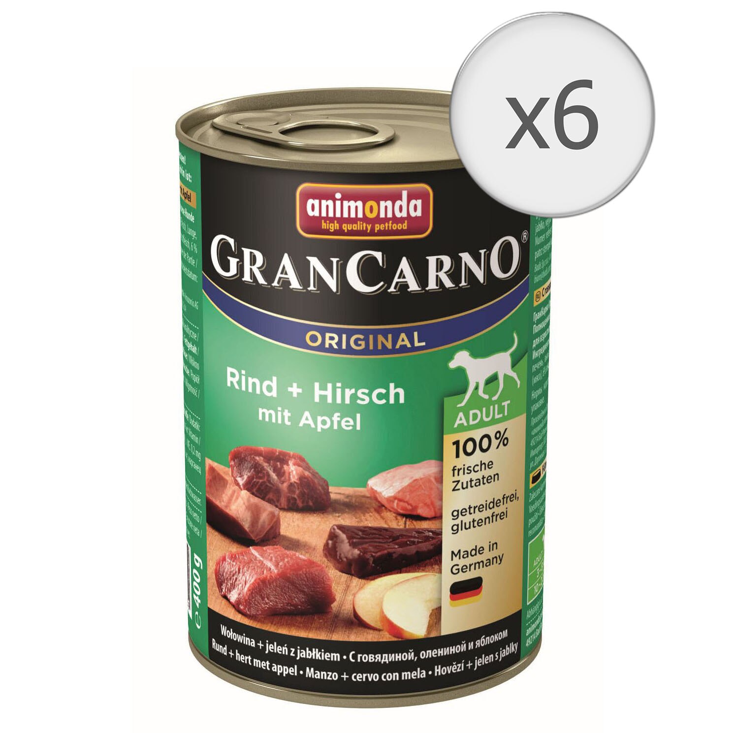 Hrana umeda pentru caini GranCarno Adult, Caprioara si Mar, 6 buc x 400g