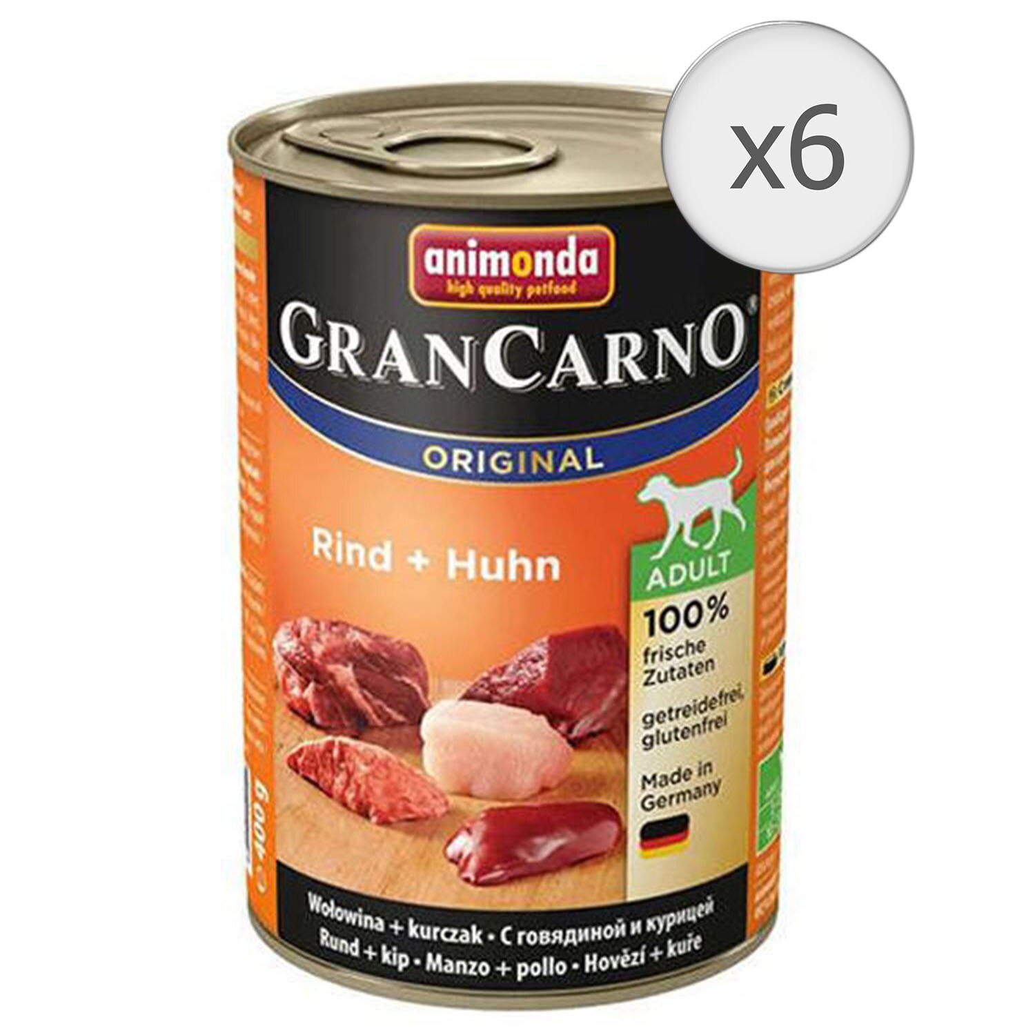 Hrana umeda pentru caini GranCarno Adult, Vita si Pui, 6 buc x 400g